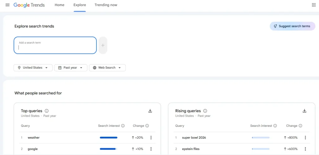 explore topics in google trends