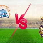 CSK vs KKR IPL 2026 Match 22 official team logos with VS symbol on stadium background.