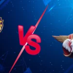 KKR vs LSG match graphic showing Kolkata Knight Riders vs Lucknow Super Giants logos with VS symbol on blue background