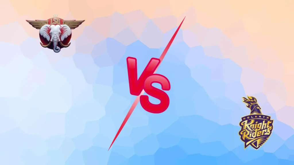 LSG vs KKR: Lucknow Super Giants vs Kolkata Knight Riders IPL 2026 Match 38 promotional graphic with team logos.