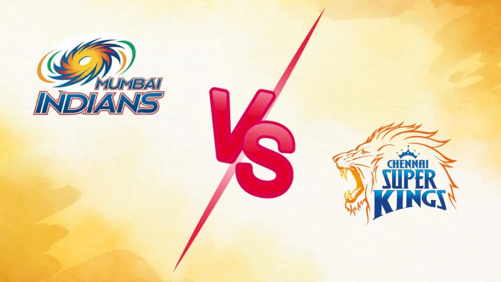 MI vs CSK: Mumbai Indians vs Chennai Super Kings IPL 2026 Match 33 promo featuring team logos and VS text.