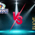 MI vs RCB IPL 2026 match graphic with team logos and VS symbol under stadium lights