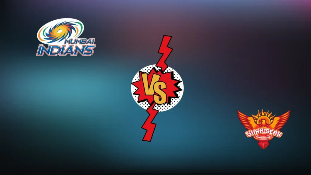 MI vs SRH: Mumbai Indians (MI) vs Sunrisers Hyderabad (SRH) team logos with a VS graphic for IPL 2026 Match 41 on a dark gradient background.