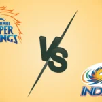 CSK vs MI: Chennai Super Kings vs Mumbai Indians IPL match graphic featuring the CSK and MI team logos with a VS symbol on a yellow gradient background.