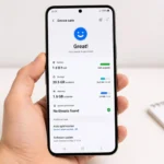 How to Speed Up a Slow Android Phone (The Complete Fix) A person holding an Android smartphone displaying device optimization settings, symbolizing performance improvements and speed optimization on a clean, bright workspace.