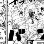 Manga panel from One Piece Chapter 1190 showing Scopper Gaban defeated on a cracked rock while Luffy in Gear 5 reacts in shock.